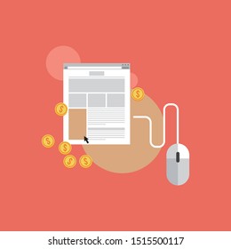 Flat design modern vector illustration concept of pay per click internet advertising model. Isolated on stylish background