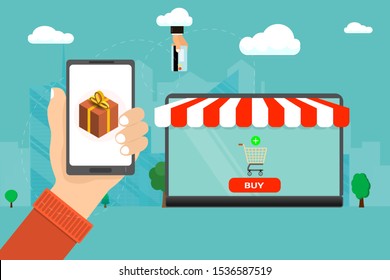 Flat design modern vector illustration concept of online shopping web store