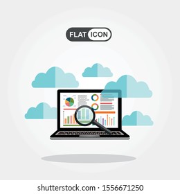 Flat design modern vector illustration concept of website analytics search information and computing data analysis using modern electronic and mobile devices.