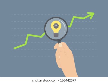 Flat design modern vector illustration concept of analyzing business rise, ideas for future growth, analytics of further financial and economic future. Isolated on stylish colored background