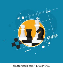 Flat design modern vector illustration concept of business strategy with chess figures on a chess board.