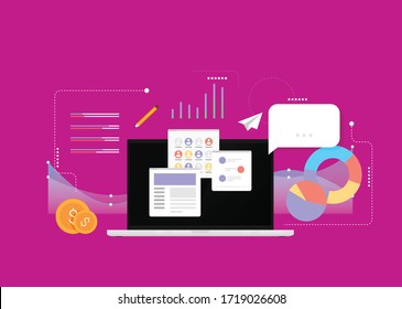 Diseño plano concepto moderno de ilustración vectorial de póster sobre el tema de la gestión empresarial o el flujo de trabajo de las finanzas. Aislado sobre un fondo de color elegante.