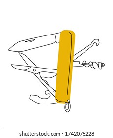 Flat design modern vector illustration of multifunctional pocket knife icon, camping and hiking equipment