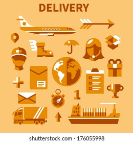 Flat design modern vector illustration concept mobile shopping communication and delivery service. Isolated on colored stylish background.