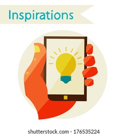 Flat design modern vector illustration in stylish colors, mobile phone, Creative concept with Inspirations