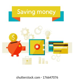 Flat design modern vector illustration in stylish colors. Piggy bank - saving money. money, bank, safe, case 