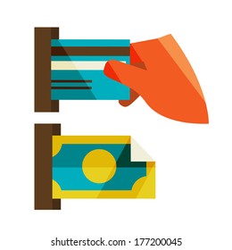 Flat design modern vector illustration stylish colors of hand holding a business card 