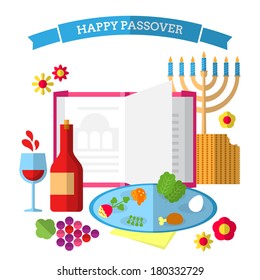 Flat design modern vector illustration for Jewish Passover holiday celebration