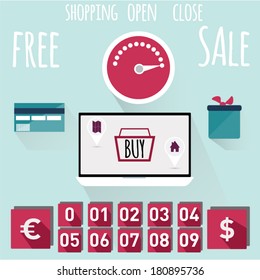 Flat design modern vector illustration infographic concept of purchasing product via internet, mobile shopping communication and delivery service