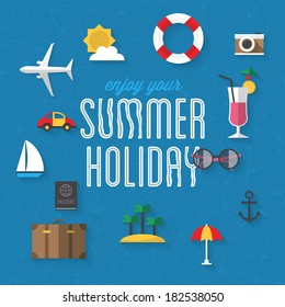 Flat design modern vector illustration icons set for traveling, summer vacation and tourism