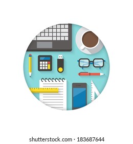 Flat design modern vector illustration icon of office desktop or workplace