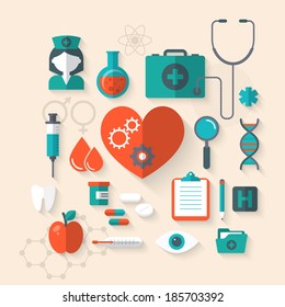 Flat design modern vector illustration of medical icons