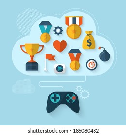 Flat design modern vector illustration concept for gamification with award and achievement icons 