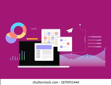 Flaches Design Modernes Vektorgrafik-Konzept von Poster zum Thema Business Management oder Finanzen Workflow-Thema. Einzeln auf stylischem Hintergrund.