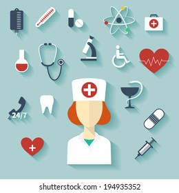 Flat design modern vector illustration of medical icons