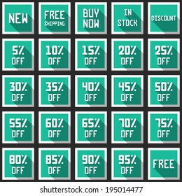 Flat design modern vector illustration square icons set with long shadow effect of electronic commerce and various shopping symbol and elements. Design elements for mobile and web applications, sites.