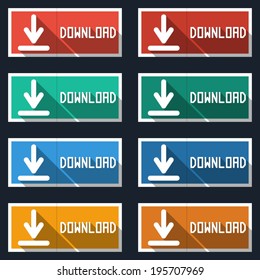 Flat design modern vector illustration rectangular buttons set with long shadow effect. For mobile and web applications, sites.