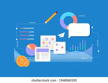 Flat design modern vector illustration concept of poster on business management or finance workflow theme. Isolated on stylish color background.