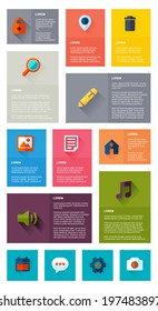 Flat design modern vector illustration concept of minimalistic info graphic. Web page elements with icons set