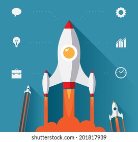 Flat design modern vector illustration concept for new business project startup, launching new innovation product, creative start on market