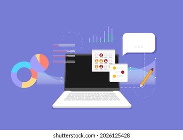 Flat design modern vector illustration concept of poster on business management or finance workflow theme. Isolated on stylish color background.