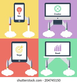 Flat design modern vector illustration concept of new business and web project startup process