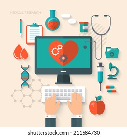 Flat design modern vector illustration concept for medical research