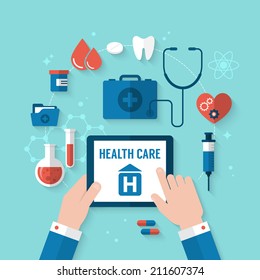 Flat design modern vector illustration for health and medical care concept