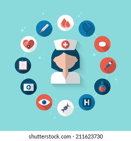 Flat design modern vector illustration concept for health care and medical help