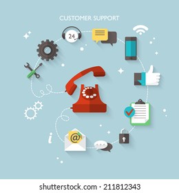 Flat design modern vector illustration concept for customer support service