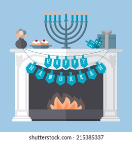 Flat design modern vector illustration for Hanukkah holiday celebration