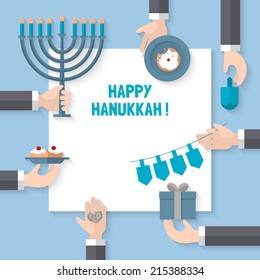 Flat design modern vector illustration for Hanukkah holiday celebration