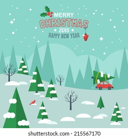 Flat design modern vector illustration for Christmas holiday. Merry Christmas greeting card design