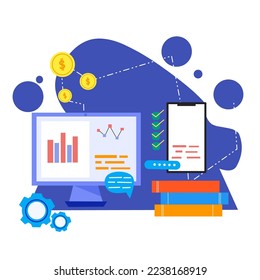 Flat design modern vector illustration concept of data analysis trading bitcoin. Suitable for web design etc.