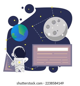 Flat design modern vector illustration concept of Astronaut explaining data.  suitable for web design.