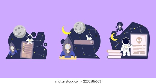Flat design modern vector illustration concept of Astronaut explaining data bundel icon.  suitable for web design.
