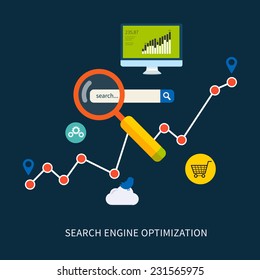 Flat design modern vector illustration icons set of website SEO optimization and web analytics elements. 