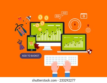 Flat design modern vector illustration icons set of website SEO optimization, mobile marketing and web analytics elements.