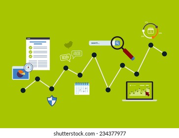 Flat design modern vector illustration icons set of analytics search information, and website SEO optimization