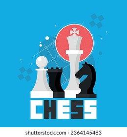 Flat design modern vector illustration concept of business strategy with chess figures on a chess board.