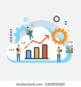 Diseño plano moderno concepto de ilustración vectorial de análisis de sitios web y análisis de datos SEO utilizando dispositivos electrónicos y móviles modernos. Aislado sobre fondo blanco