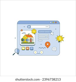 Flat design modern vector illustration concept of online real estate search.
