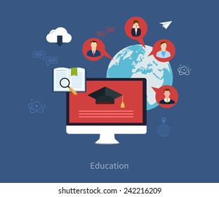 Flat design modern vector illustration icons set of distance education and e-learning