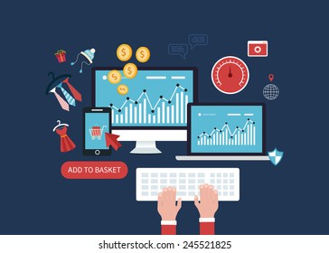 Flat design modern vector illustration icons set of website SEO optimization, mobile marketing and web analytics elements.
