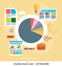 Flat design modern vector illustration concept of poster on business management or finance workflow theme. Isolated on stylish color background.