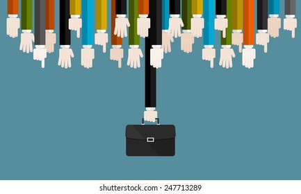 Flat design modern vector illustration concept of business suitcase with isolated hands and a businessman holding a business suitcase