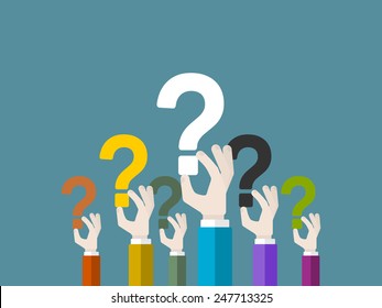 Flat design modern vector illustration concept of questioning with isolated hands holding question marks