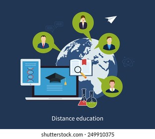 Flat design modern vector illustration icons set of distance education and e-learning