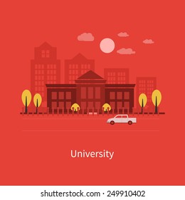 Flat design modern vector illustration icons set of urban landscape and education. School and university building icon