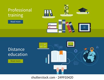 Flat design modern vector illustration of distance education, e-learning, professional training